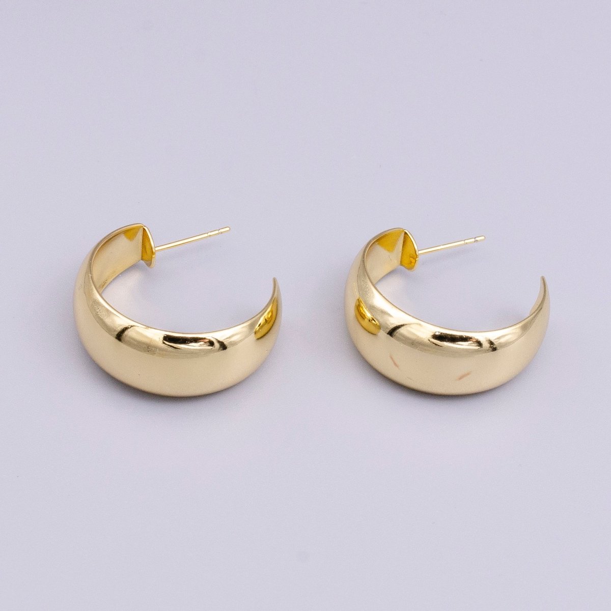 14K Gold Filled 27mm Wide Thin Dome C-Shaped Geometric Hoop Earrings | AE070