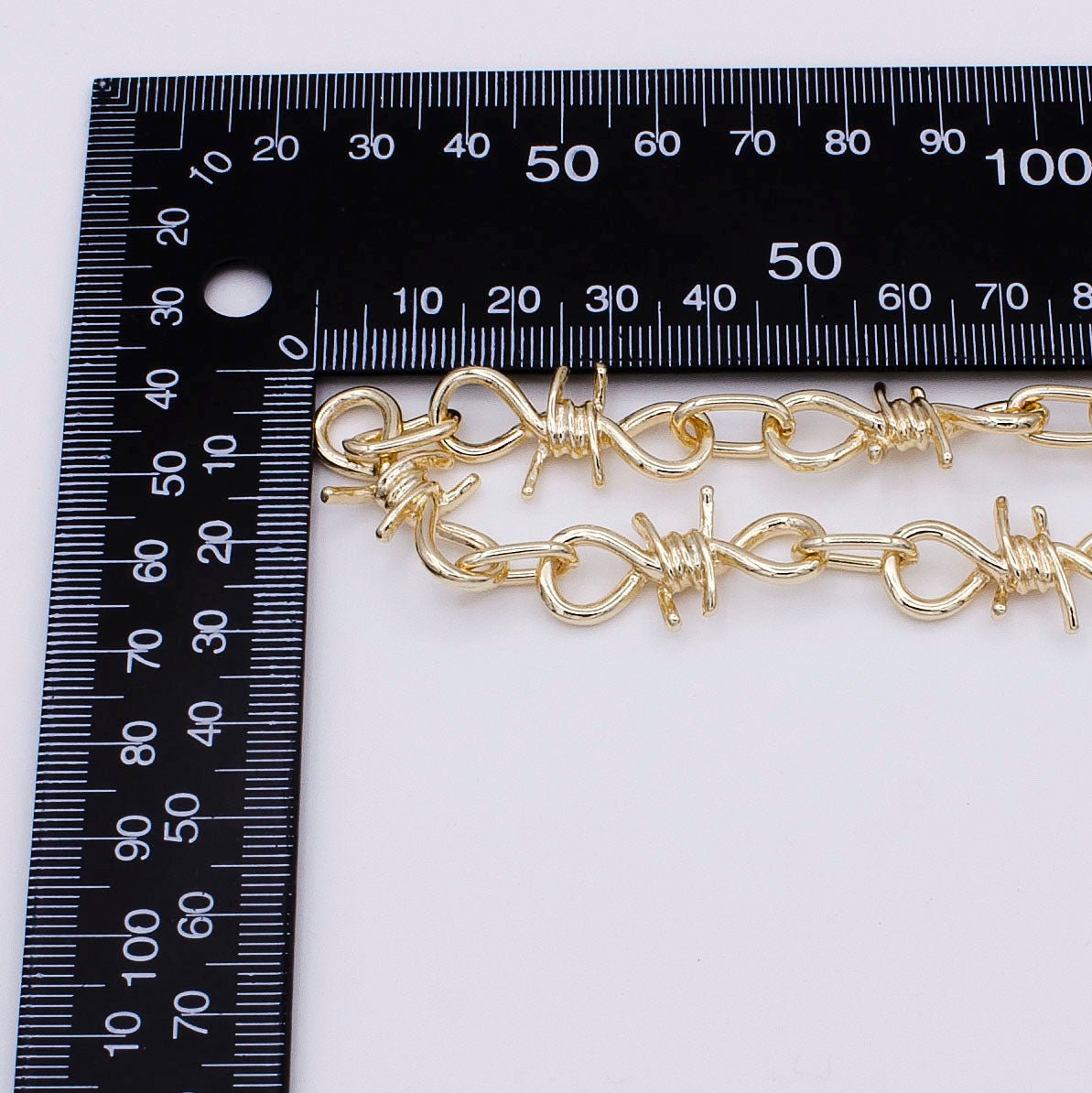 14K Gold Plated 29.3mm x 15.2mm Barbed Wire Gold Chain, Silver, Black Twist Designed Wholesale Chain (LARGE) | ROLL-957, ROLL-958, ROLL-959 Clearance Pricing