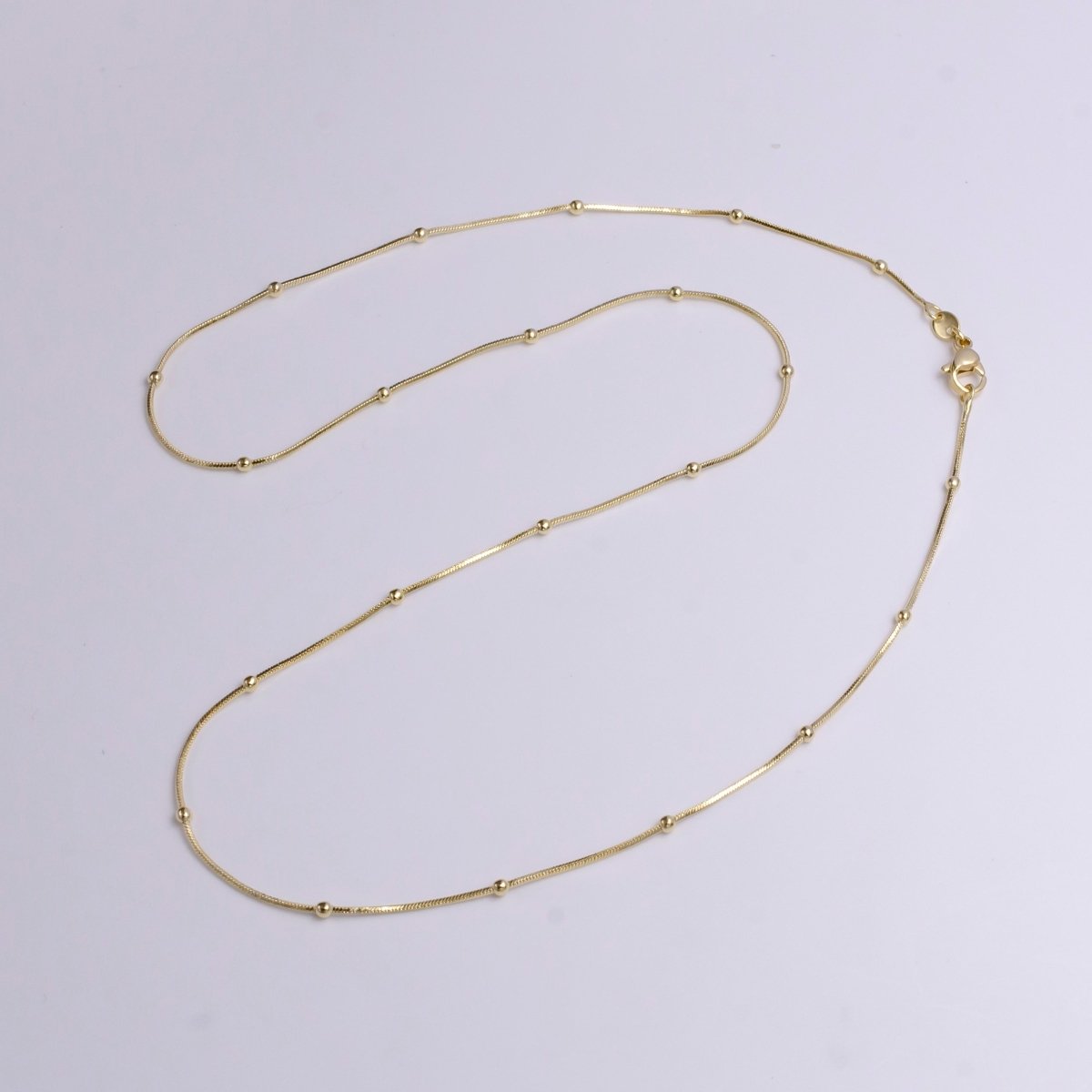 14K Gold Filled 2mm Satellite 0.7mm Dainty Omega Snake 19.5 Inch Chain Necklace | WA-1911