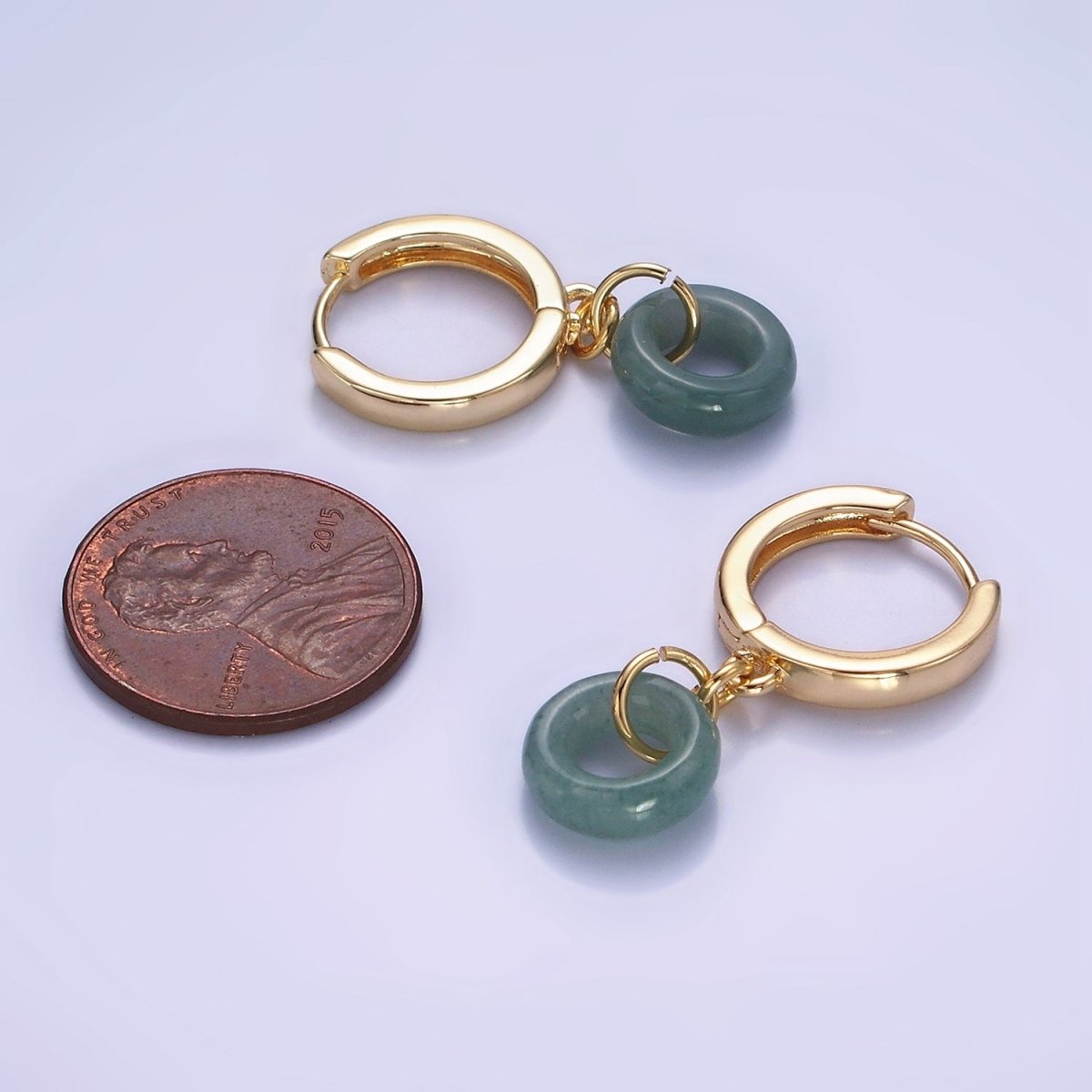 14K Gold Filled 30mm Green Jade Donut Huggie Drop Earrings | AE516