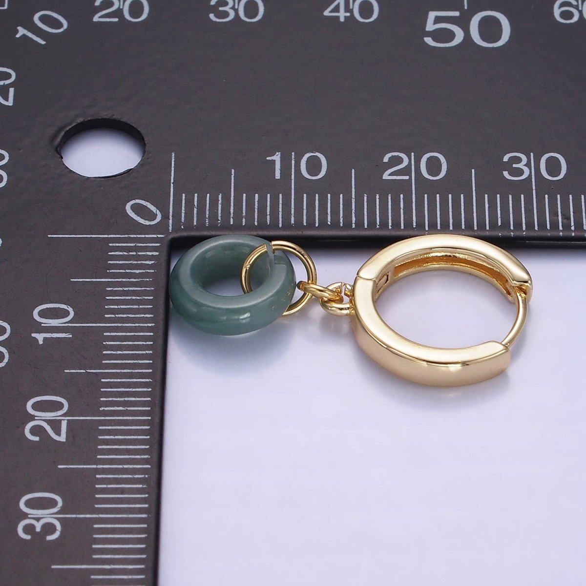 14K Gold Filled 30mm Green Jade Donut Huggie Drop Earrings | AE516