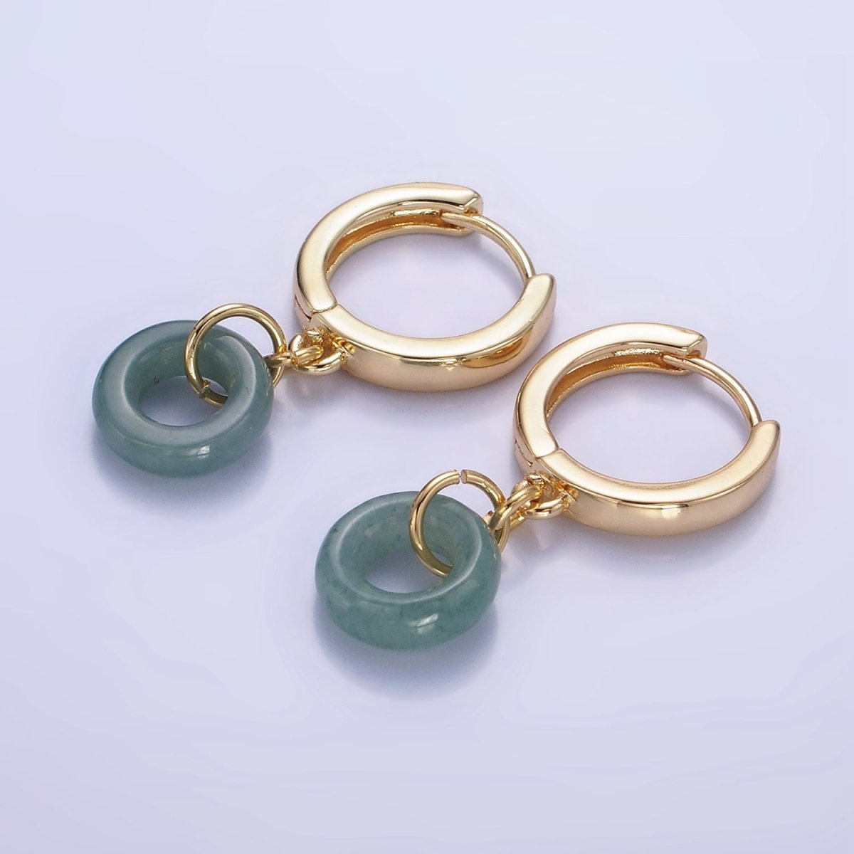 14K Gold Filled 30mm Green Jade Donut Huggie Drop Earrings | AE516