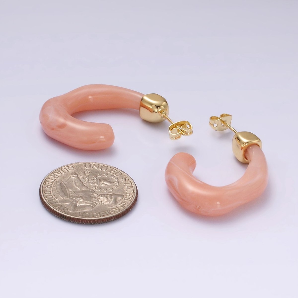 14K Gold Filled 30mm J-Shaped Resin Hoop Earrings | AE161 - AE167