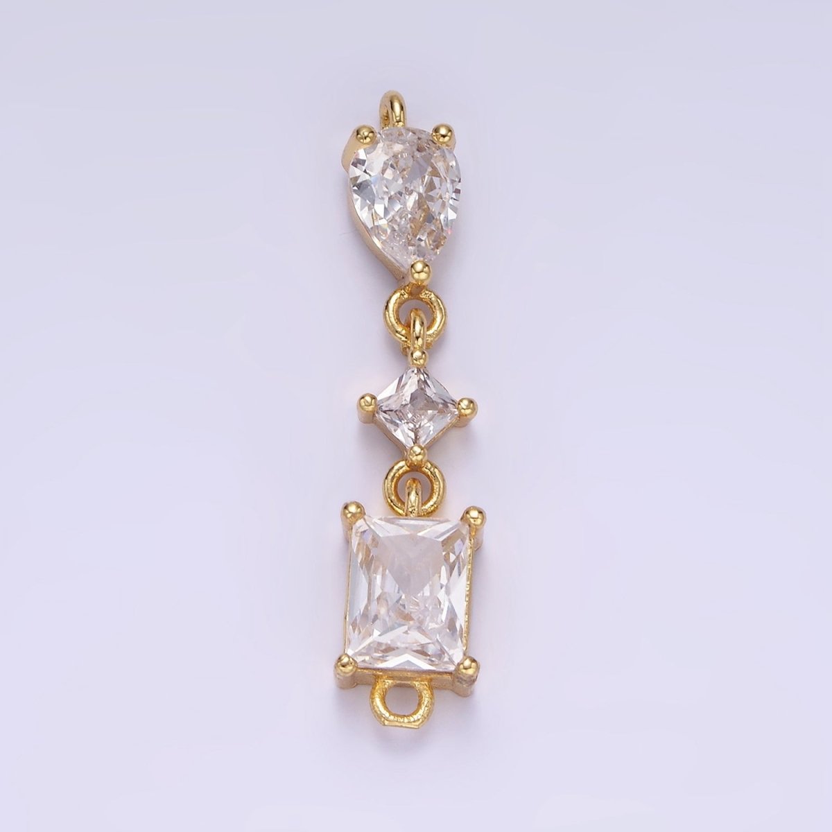 14K Gold Filled 35mm Clear CZ Teardrop Rhombus Baguette Connector | G270