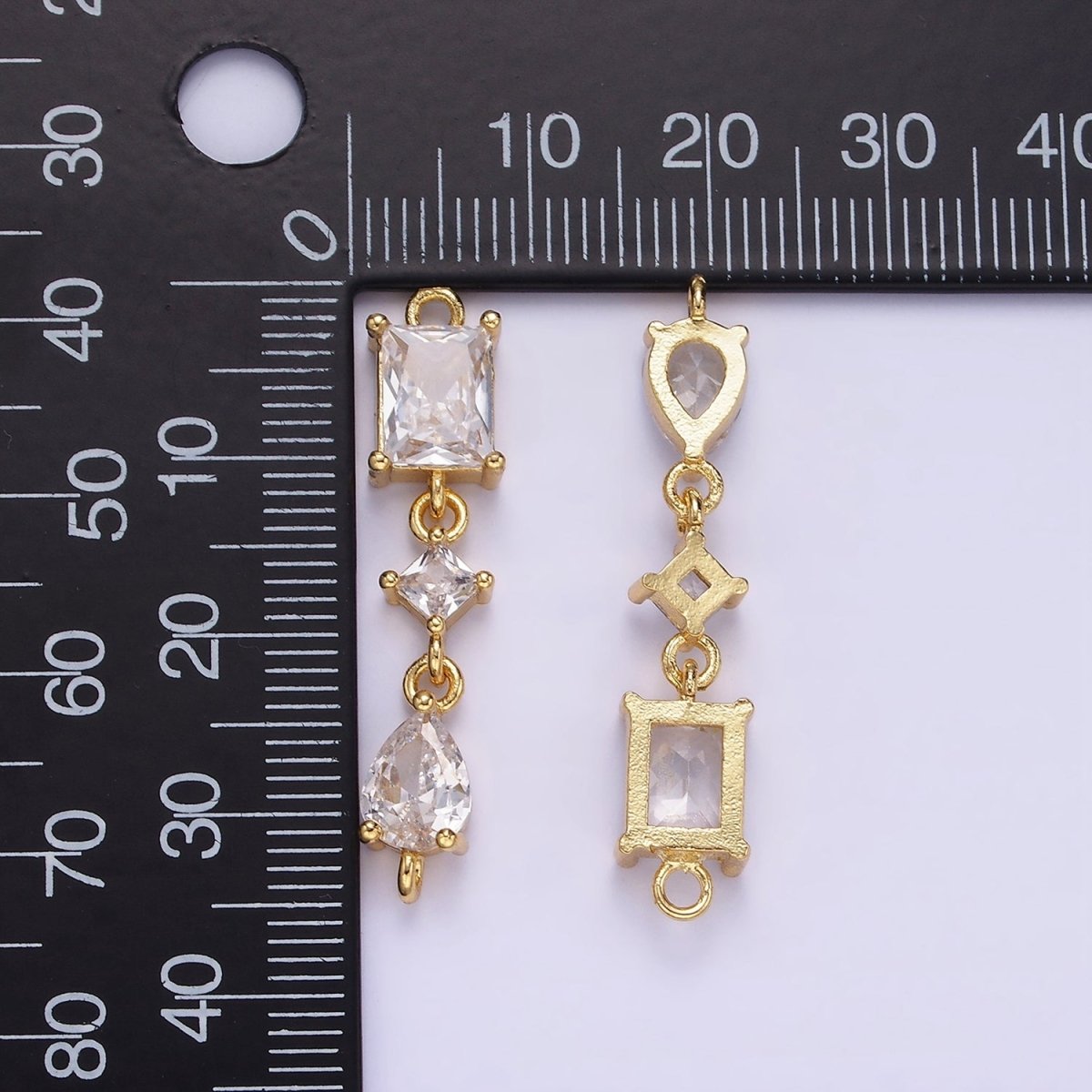14K Gold Filled 35mm Clear CZ Teardrop Rhombus Baguette Connector | G270
