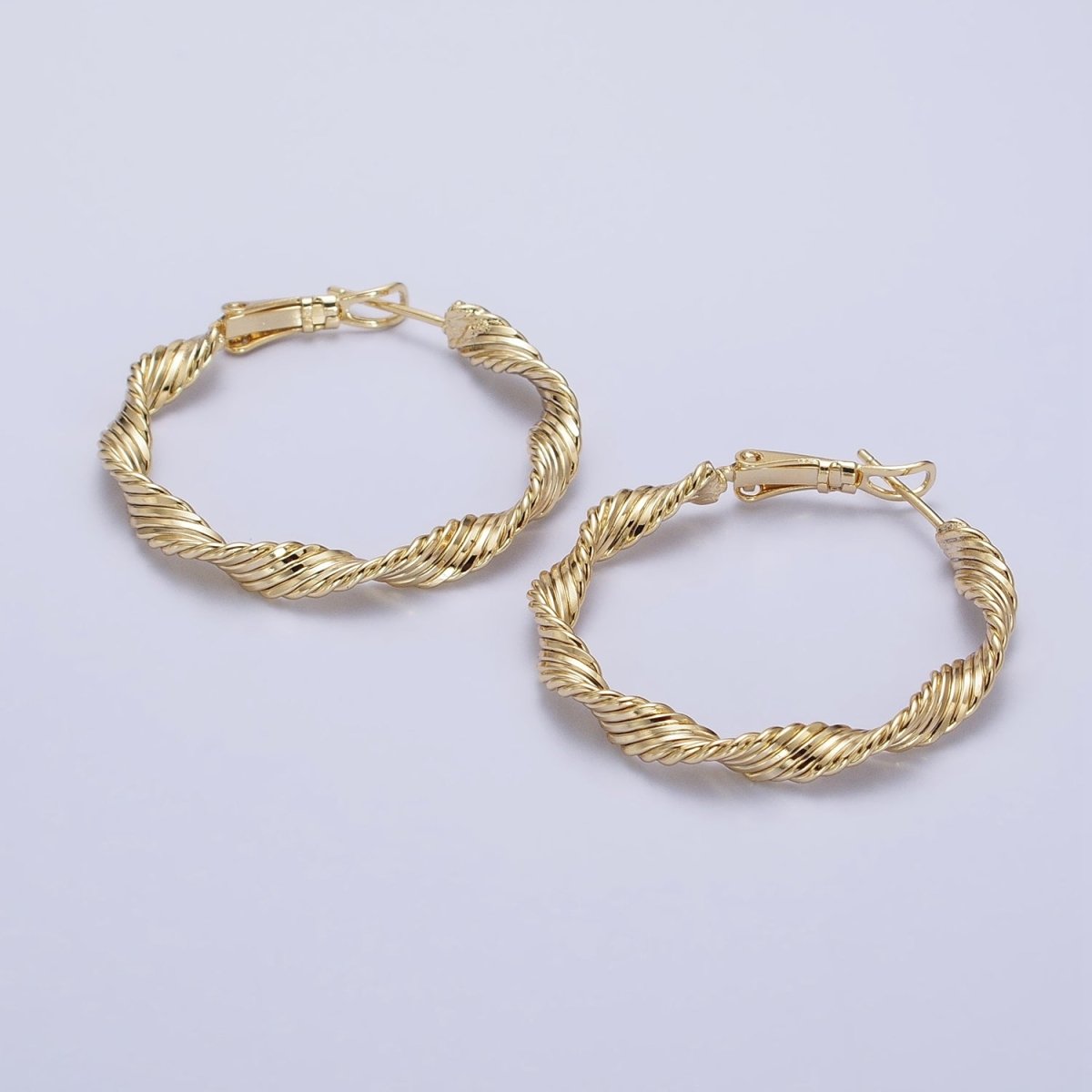14K Gold Filled 36mm Twisted Singapore Hinge Hoop Earrings | AE046
