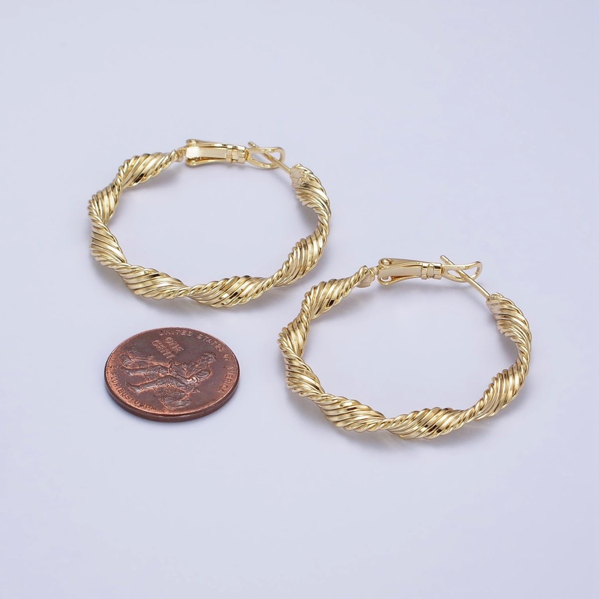 14K Gold Filled 36mm Twisted Singapore Hinge Hoop Earrings | AE046