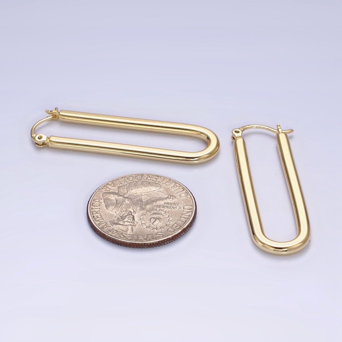 14K Gold Filled 45mm Thin U-Shaped Oblong Latch Earrings | AD-416