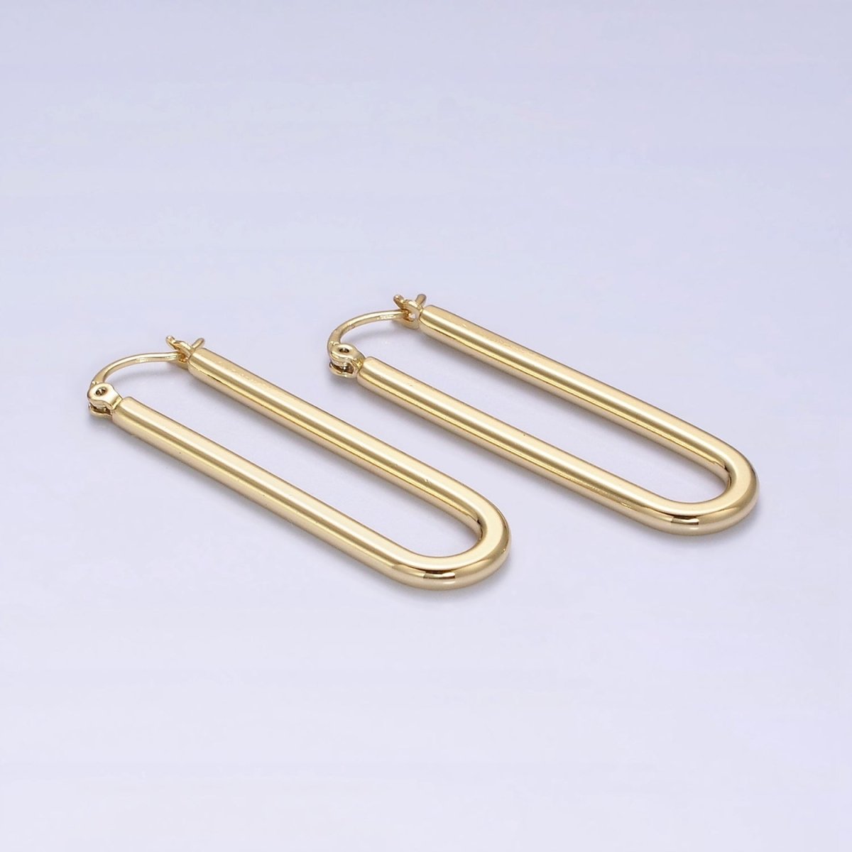 14K Gold Filled 45mm Thin U-Shaped Oblong Latch Earrings | AD-416