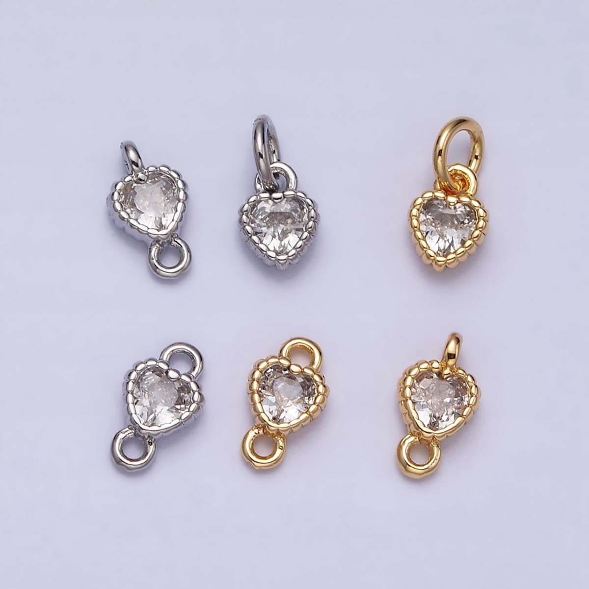 14K Gold Filled 4mm Clear Heart CZ Beaded Connector in Gold & Silver | Y-914 Y-915