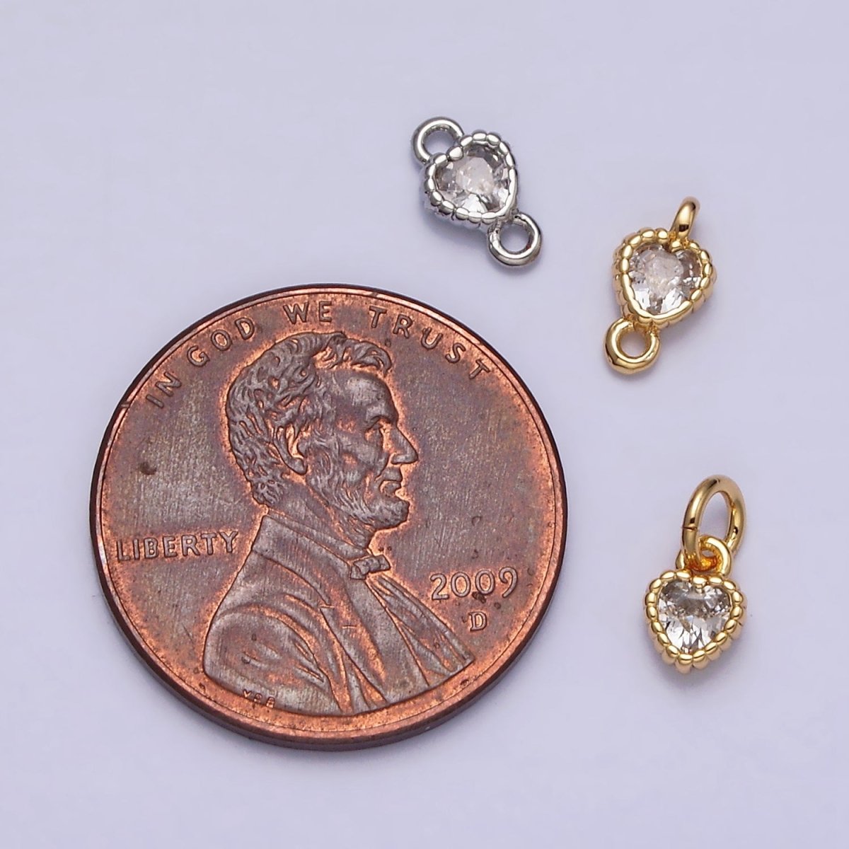 14K Gold Filled 4mm Clear Heart CZ Beaded Connector in Gold & Silver | Y-914 Y-915