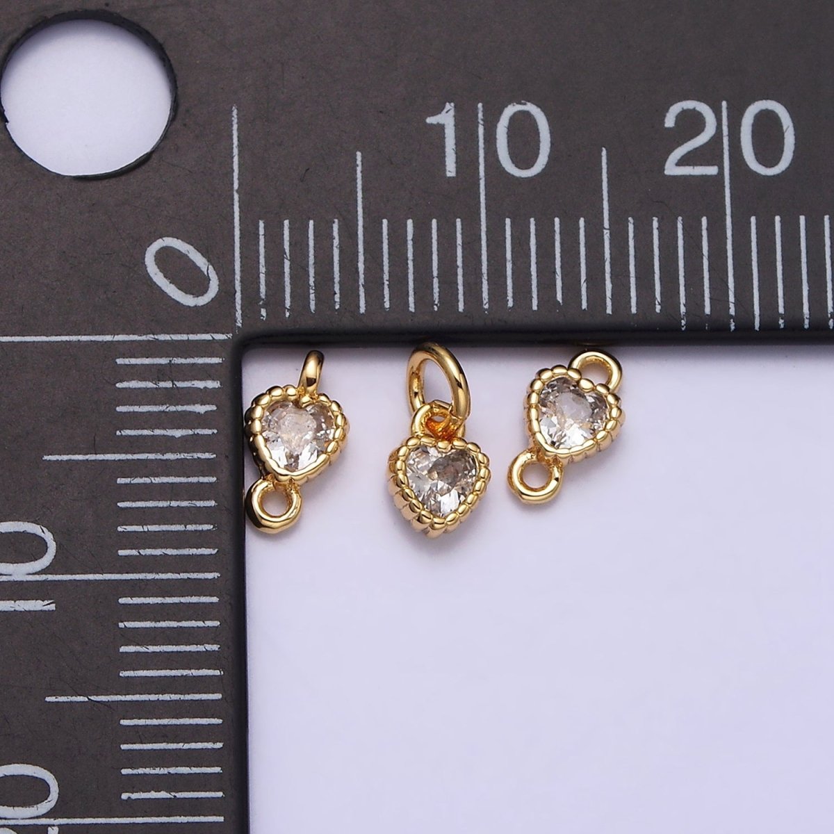 14K Gold Filled 4mm Clear Heart CZ Beaded Connector in Gold & Silver | Y-914 Y-915