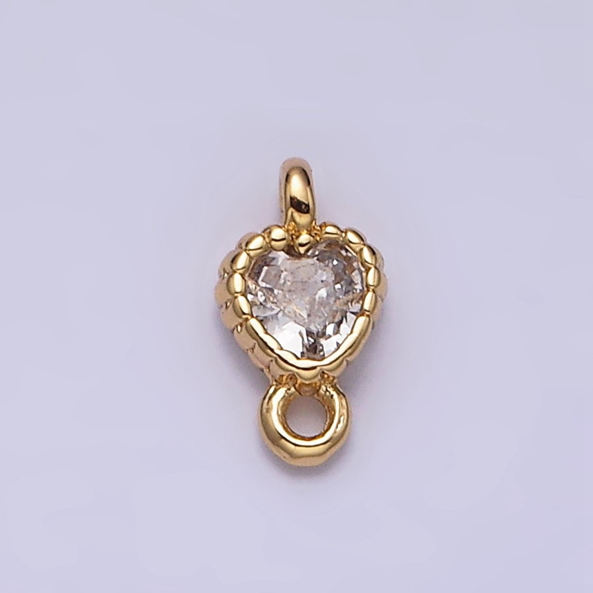 14K Gold Filled 4mm Clear Heart CZ Beaded Connector in Gold & Silver | Y-914 Y-915