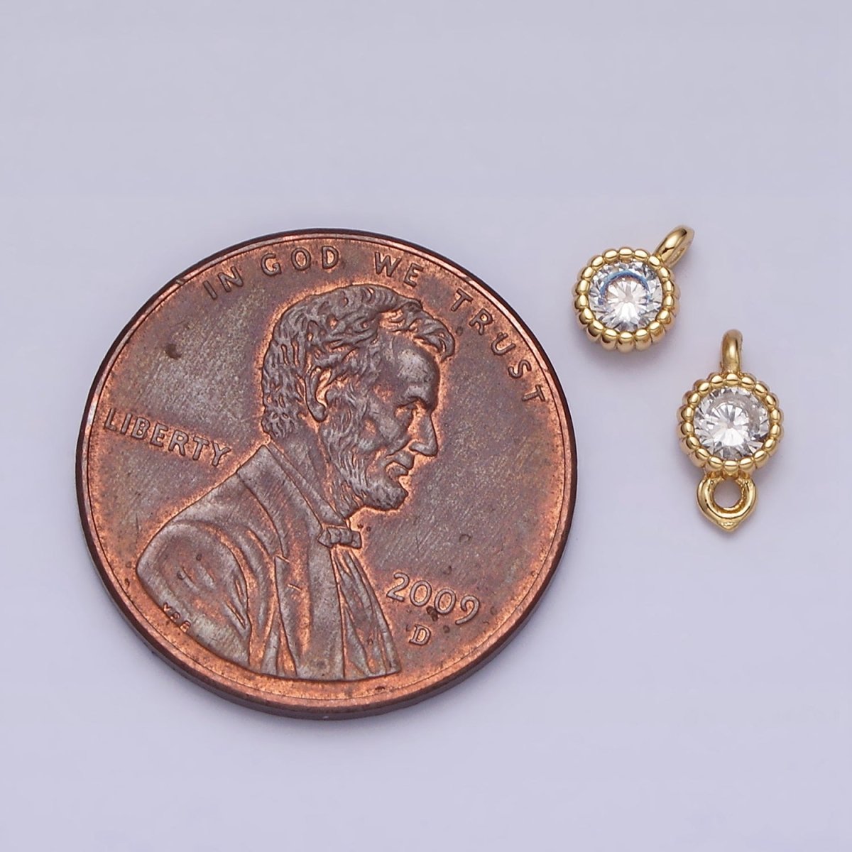 14K Gold Filled 4mm Clear Round CZ Beaded Charm in Gold & Silver | AC1319 AC1320