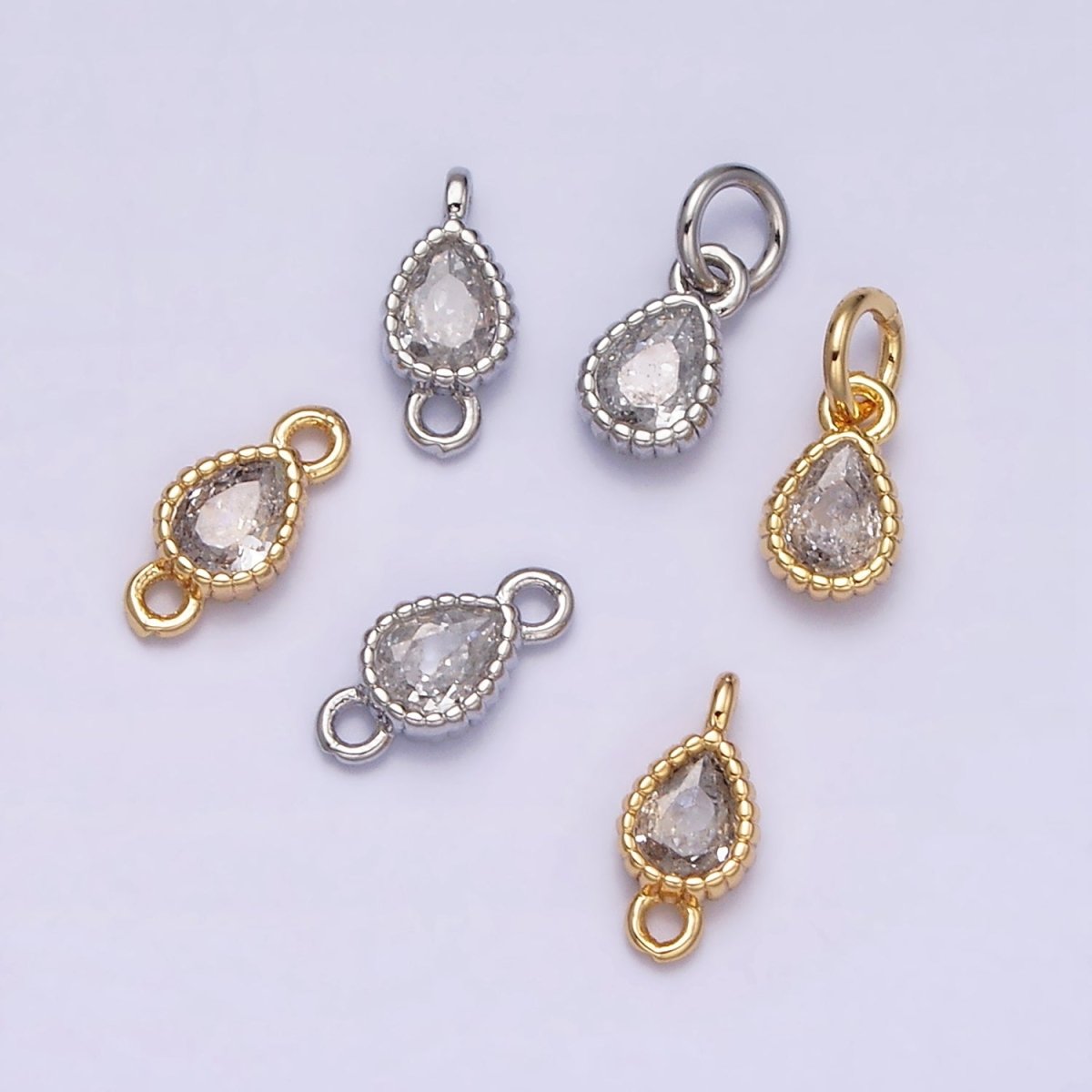 14K Gold Filled 4mm Clear Teardrop CZ Beaded Connector in Gold & Silver | Y-911 Y-912