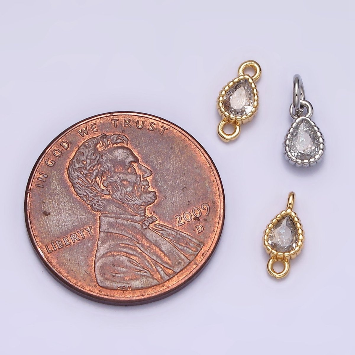 14K Gold Filled 4mm Clear Teardrop CZ Beaded Connector in Gold & Silver | Y-911 Y-912