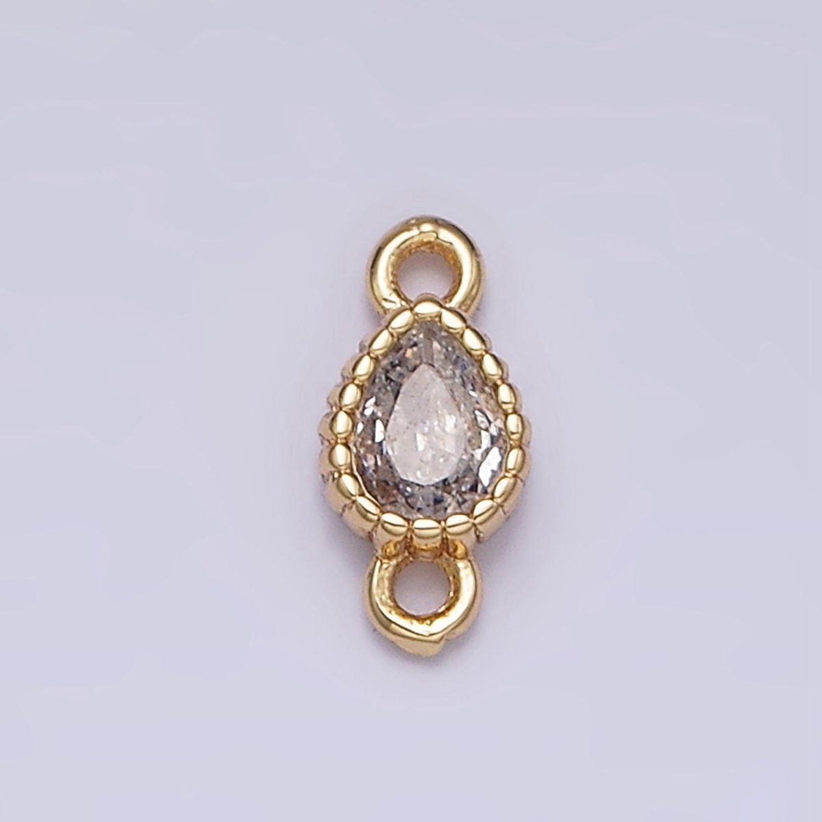 14K Gold Filled 4mm Clear Teardrop CZ Beaded Connector in Gold & Silver | Y-911 Y-912