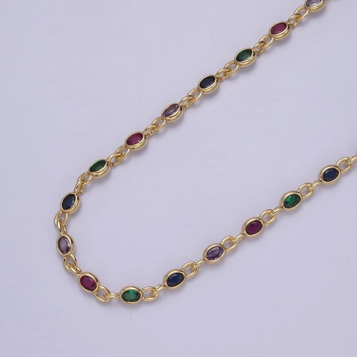 14K Gold Filled 5MM Oval Cut Bezel Chain by Yard, Station Necklace CZ Diamond by Foot / Yard for Necklace Bracelet Jewelry Making | ROLL-770 Clearance Pricing