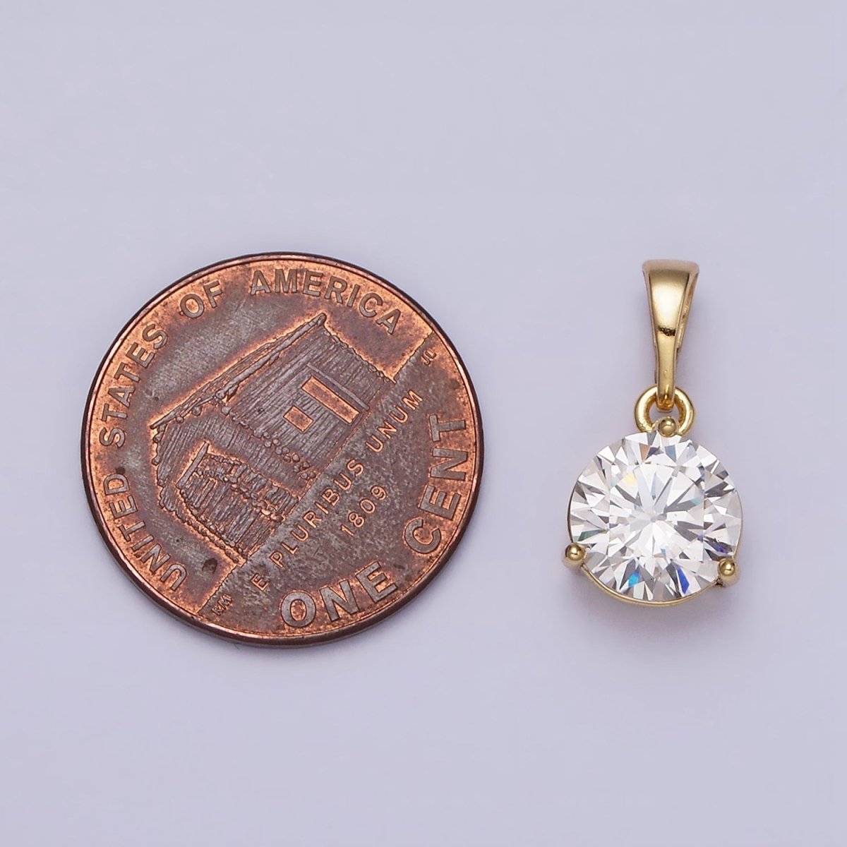 14K Gold Filled 8.5mm Round Clear Cubic Zirconia Pendant | AA512