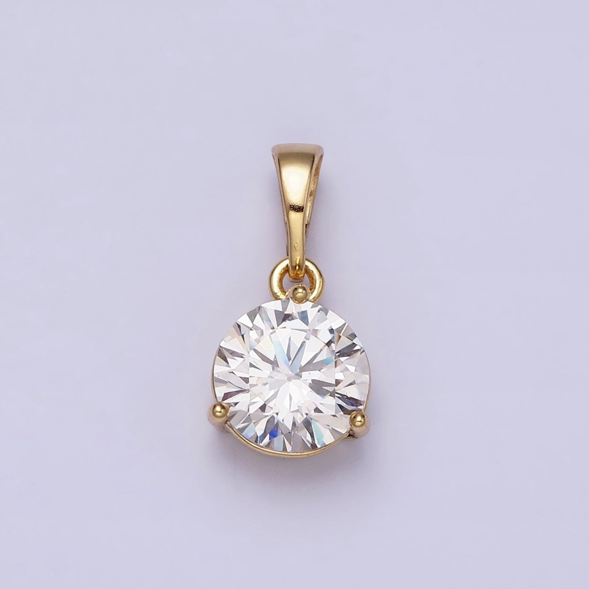 14K Gold Filled 8.5mm Round Clear Cubic Zirconia Pendant | AA512