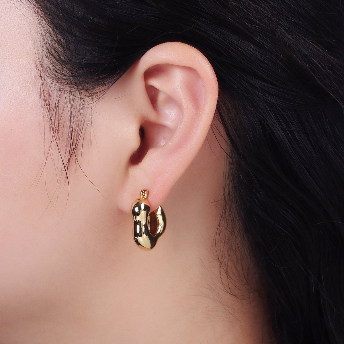 14K Gold Filled Abstract Cloud Dome French Lock Latch Hoop Earrings | AE629