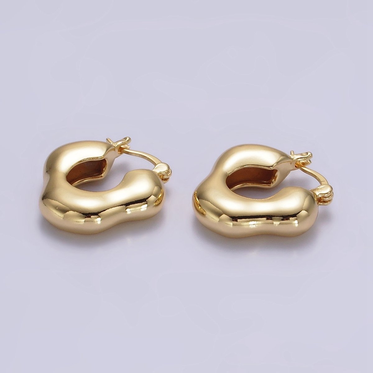 14K Gold Filled Abstract Cloud Dome French Lock Latch Hoop Earrings | AE629