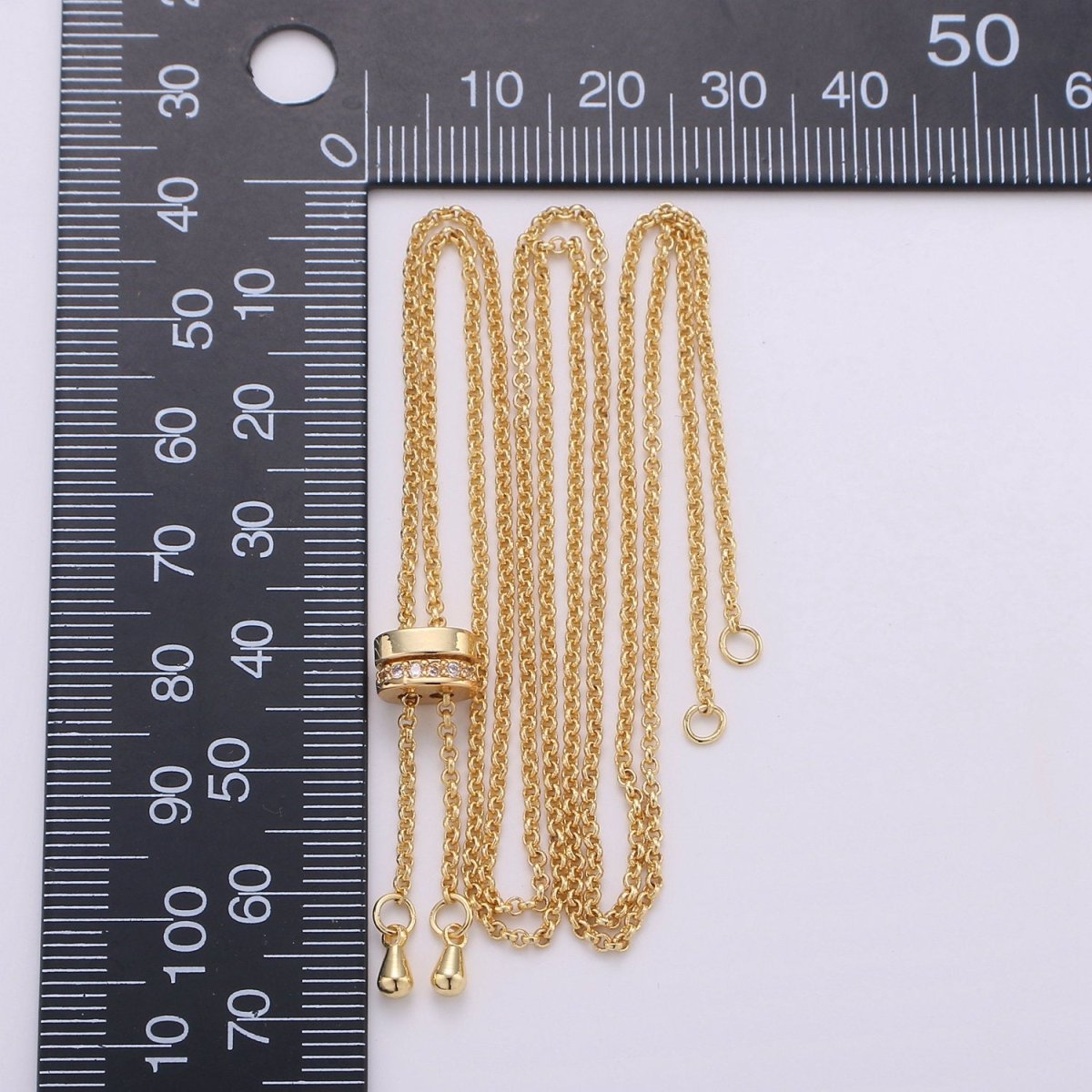 14k Gold Filled Adjustable Necklace Half finished Chain Necklace with rubber stopper Rose Gold, Silver, Black Rolo Chain Wholesale 1pc/10pcs K-520 - K-523