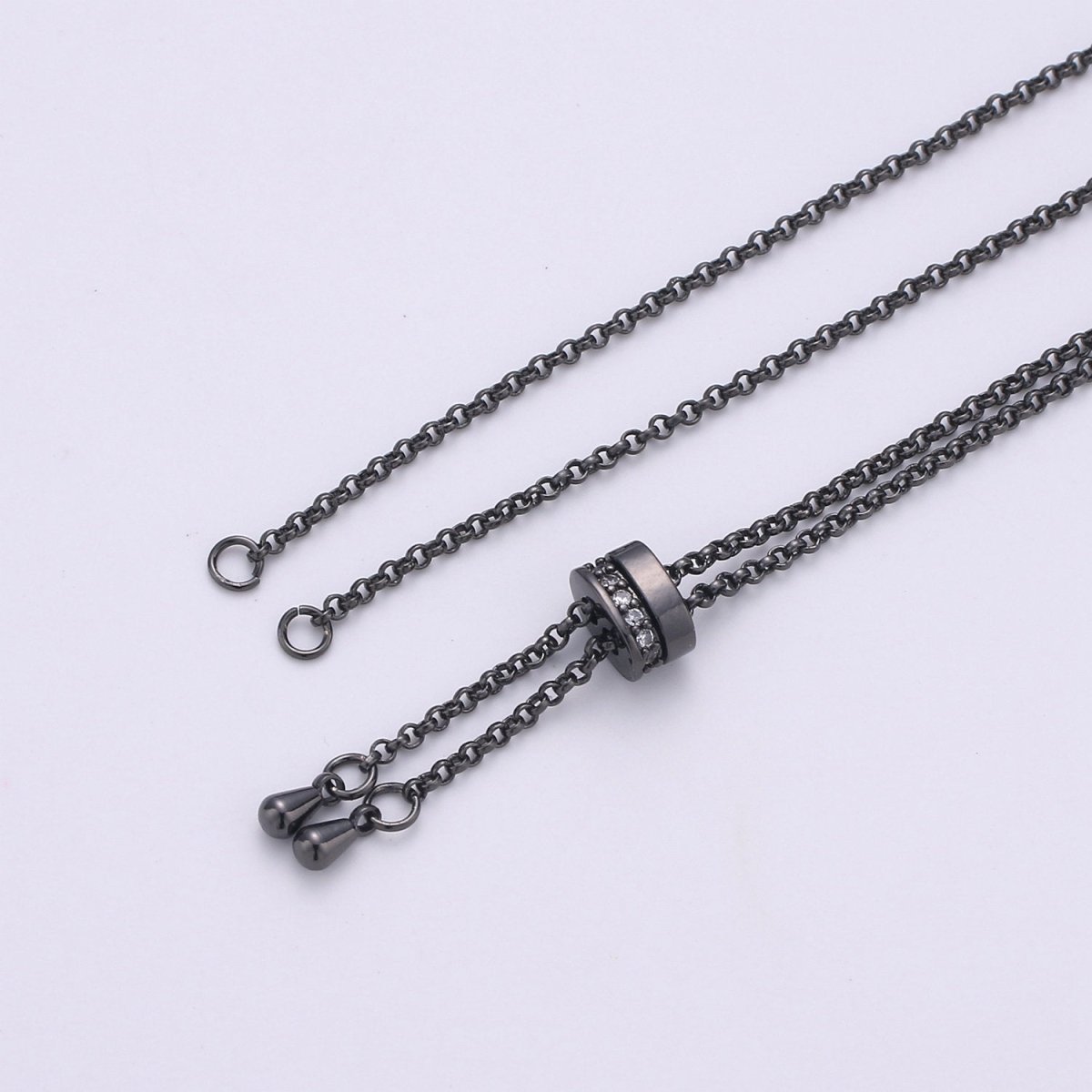 14k Gold Filled Adjustable Necklace Half finished Chain Necklace with rubber stopper Rose Gold, Silver, Black Rolo Chain Wholesale 1pc/10pcs K-520 - K-523