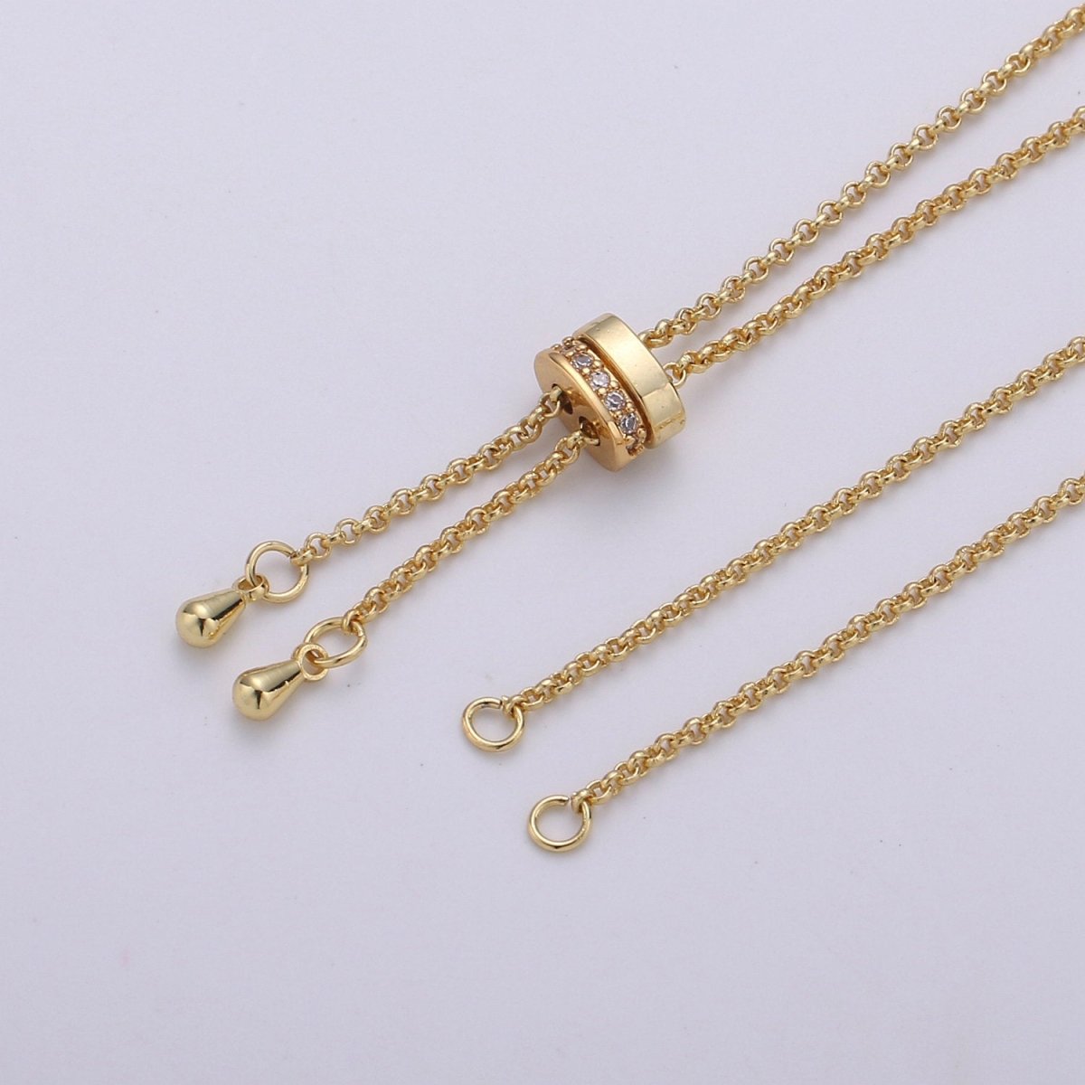 14k Gold Filled Adjustable Necklace Half finished Chain Necklace with rubber stopper Rose Gold, Silver, Black Rolo Chain Wholesale 1pc/10pcs K-520 - K-523