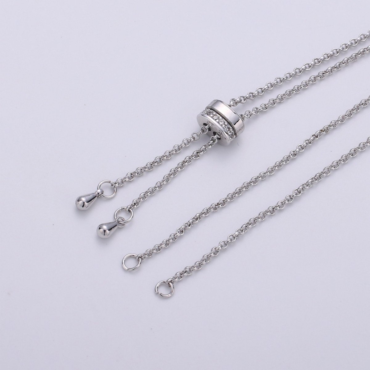 14k Gold Filled Adjustable Necklace Half finished Chain Necklace with rubber stopper Rose Gold, Silver, Black Rolo Chain Wholesale 1pc/10pcs K-520 - K-523