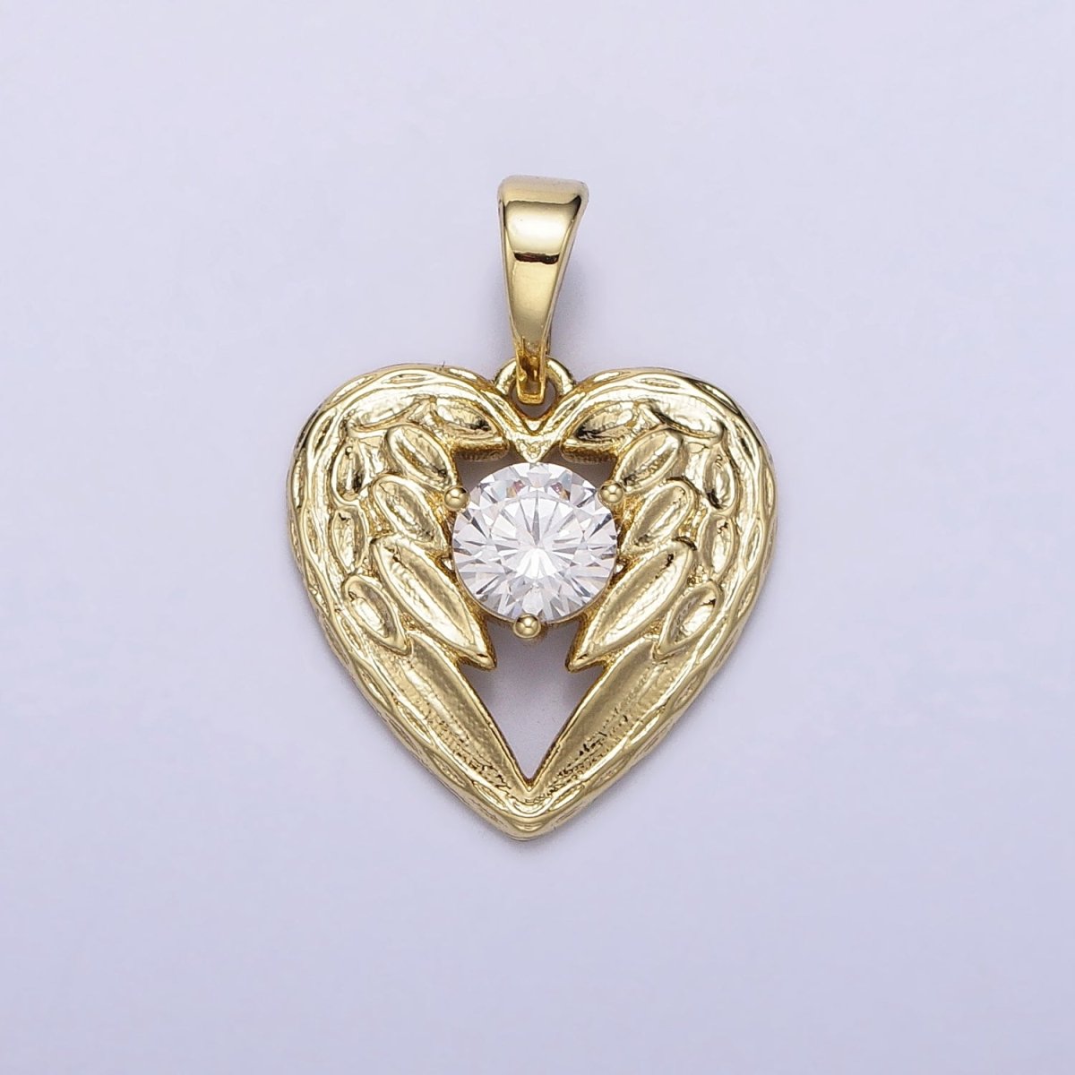 14k Gold Filled Angel wings Charm Memorial Heart wings Pendant with Cubic Zirconia Stone AA296