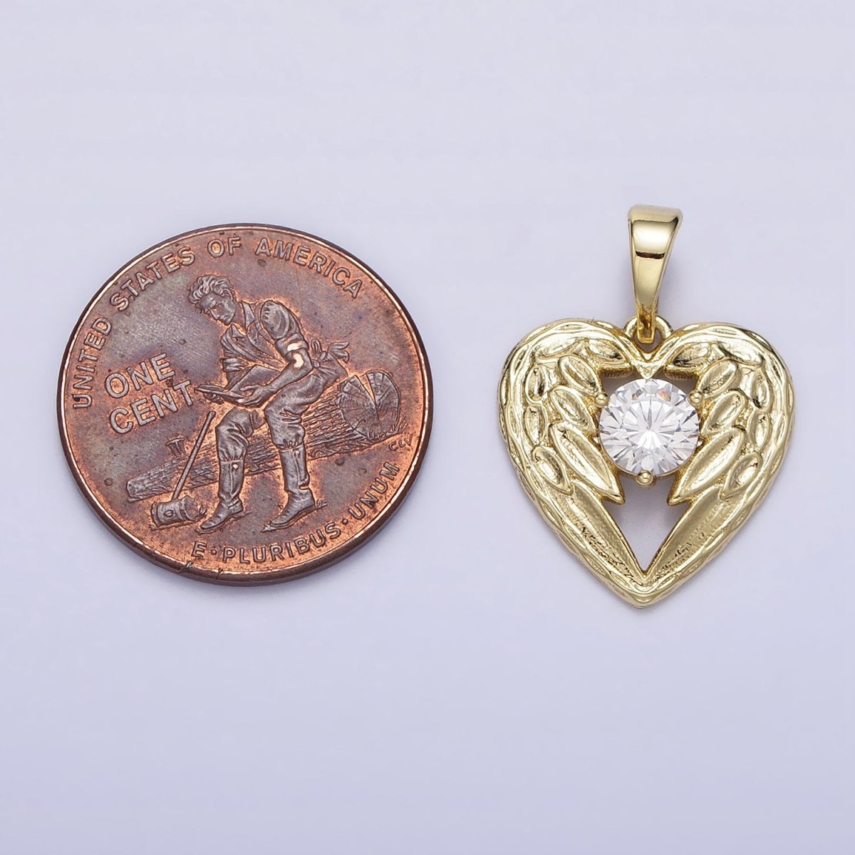 14k Gold Filled Angel wings Charm Memorial Heart wings Pendant with Cubic Zirconia Stone AA296