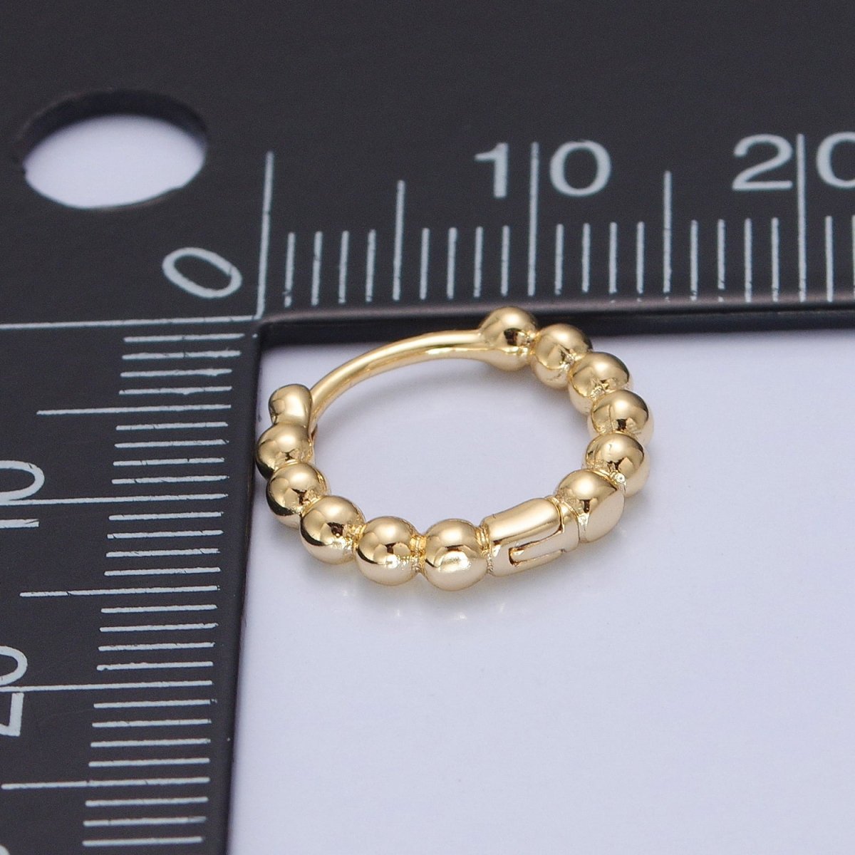 14K Gold Filled Beaded Ball Round Bubble Huggie Hoop Earring | P373