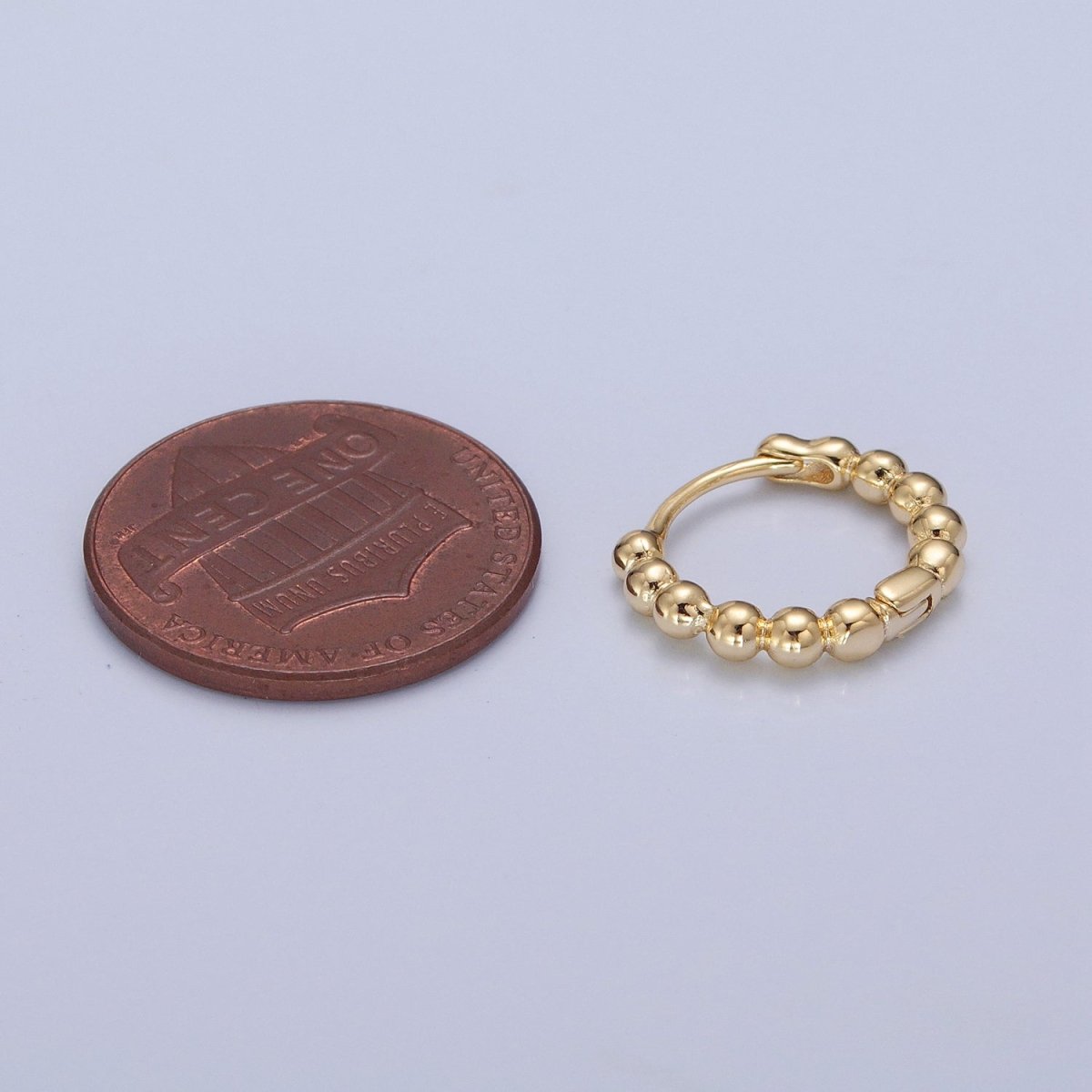 14K Gold Filled Beaded Ball Round Bubble Huggie Hoop Earring | P373