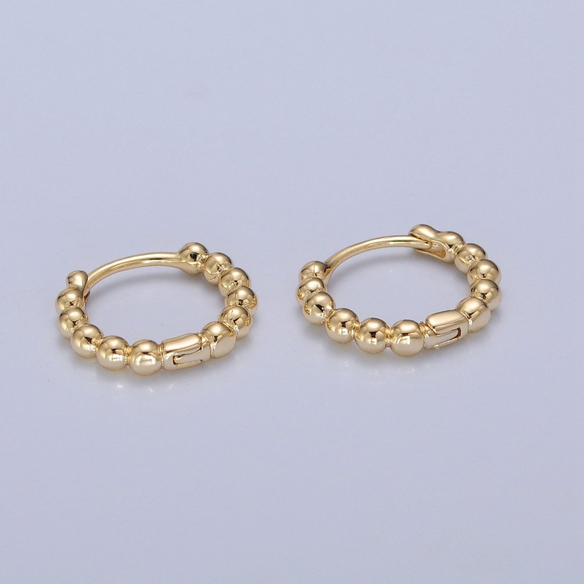 14K Gold Filled Beaded Ball Round Bubble Huggie Hoop Earring | P373
