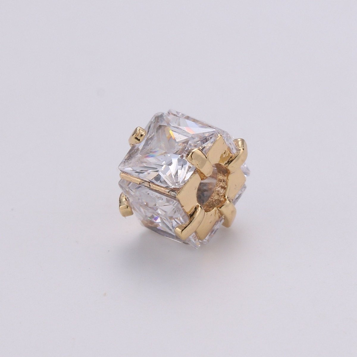 14k Gold FIlled Beads CZ Micro Pave Cube Large Hole Spacer Beads, Cubic Zirconia Spacer Beads, Gold Square Bead Spacer for Bracelet Making B-390