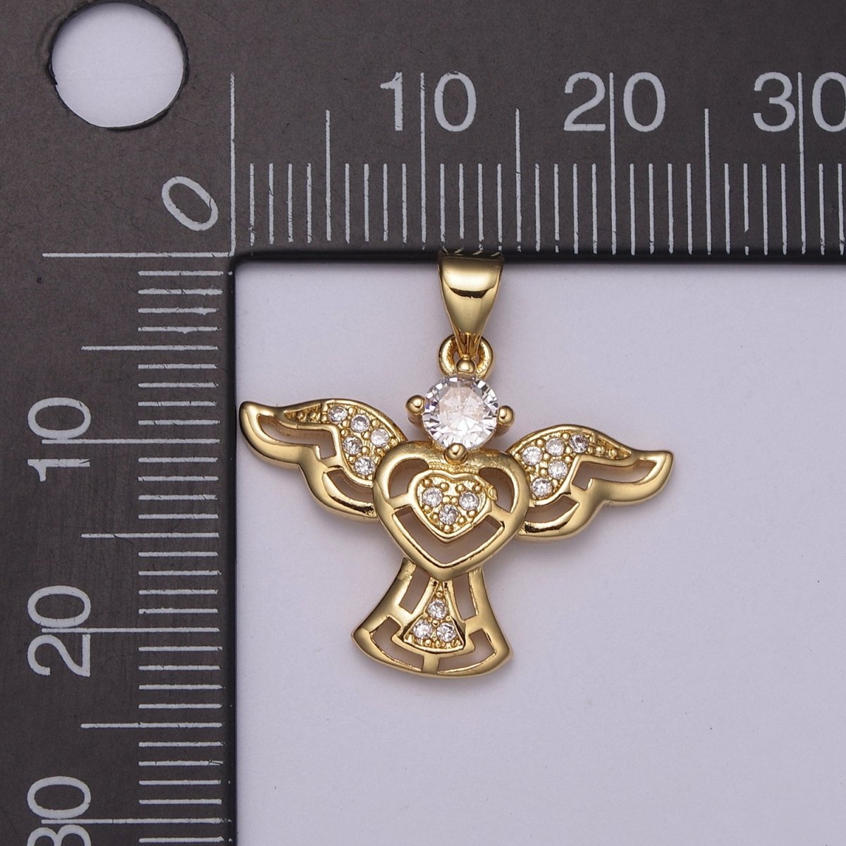 14k Gold filled Bird charm w/ Micro Pave Heart pendant, Necklace supply, Jewelry makings N-514