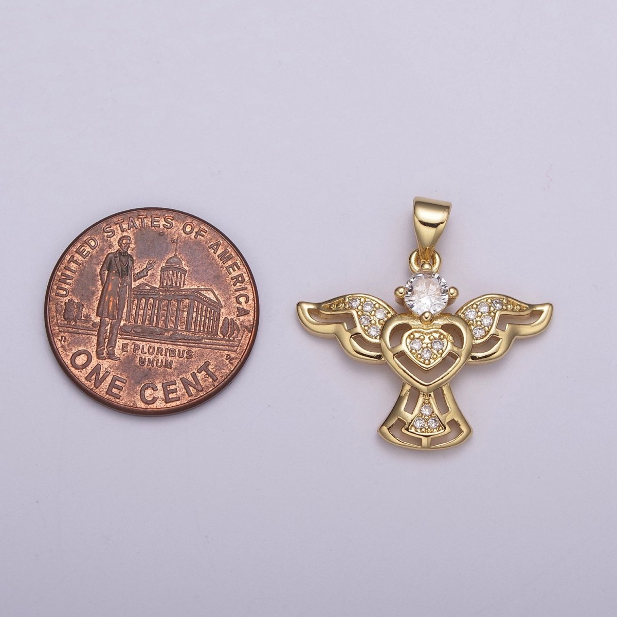 14k Gold filled Bird charm w/ Micro Pave Heart pendant, Necklace supply, Jewelry makings N-514