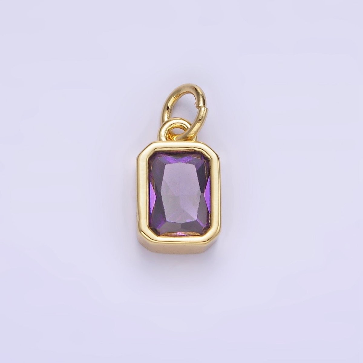 14K Gold Filled Birthstone CZ Baguette Bezel Charm in Gold & Silver | W721 - W728