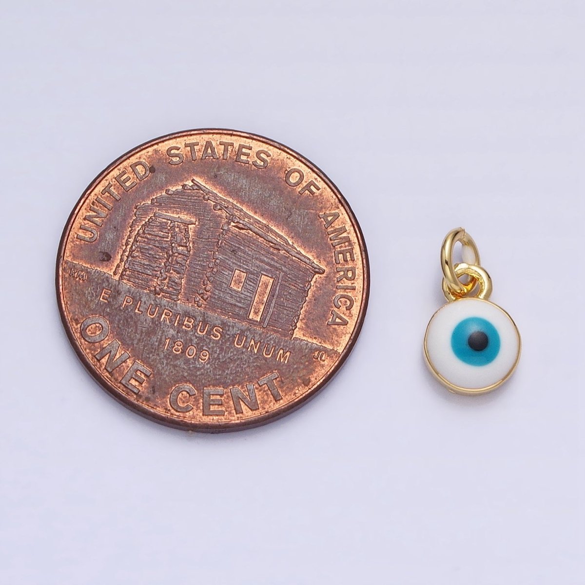 14K Gold Filled Black Evil Eye Mini Round Add-On Charm Enamel Jewelry | AC456