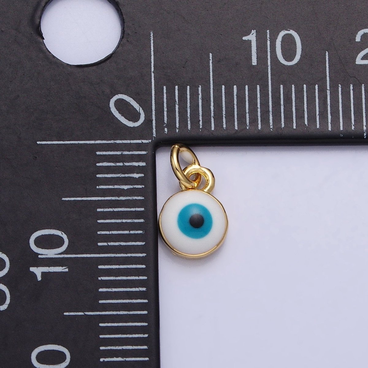 14K Gold Filled Black Evil Eye Mini Round Add-On Charm Enamel Jewelry | AC456