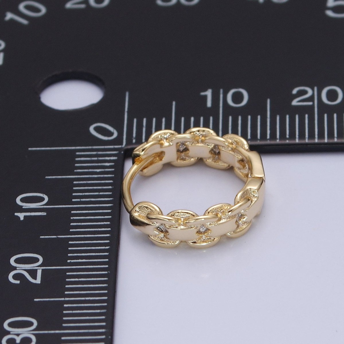 14K Gold Filled Braided Rolo Chain Link Huggie Hoop Earrings P-377