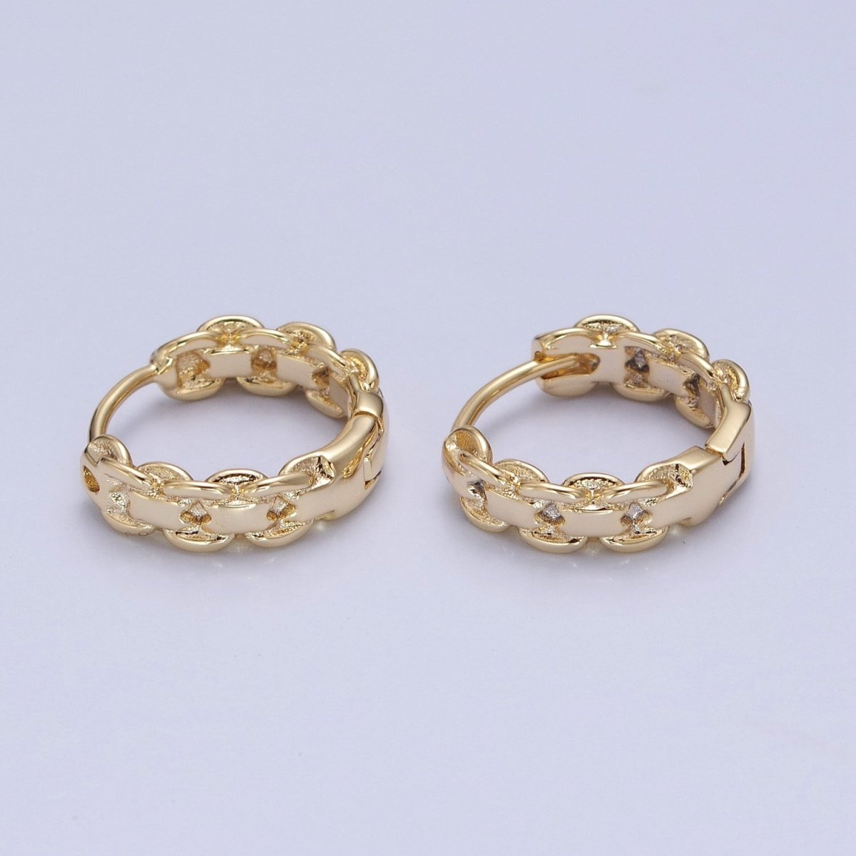 14K Gold Filled Braided Rolo Chain Link Huggie Hoop Earrings P-377
