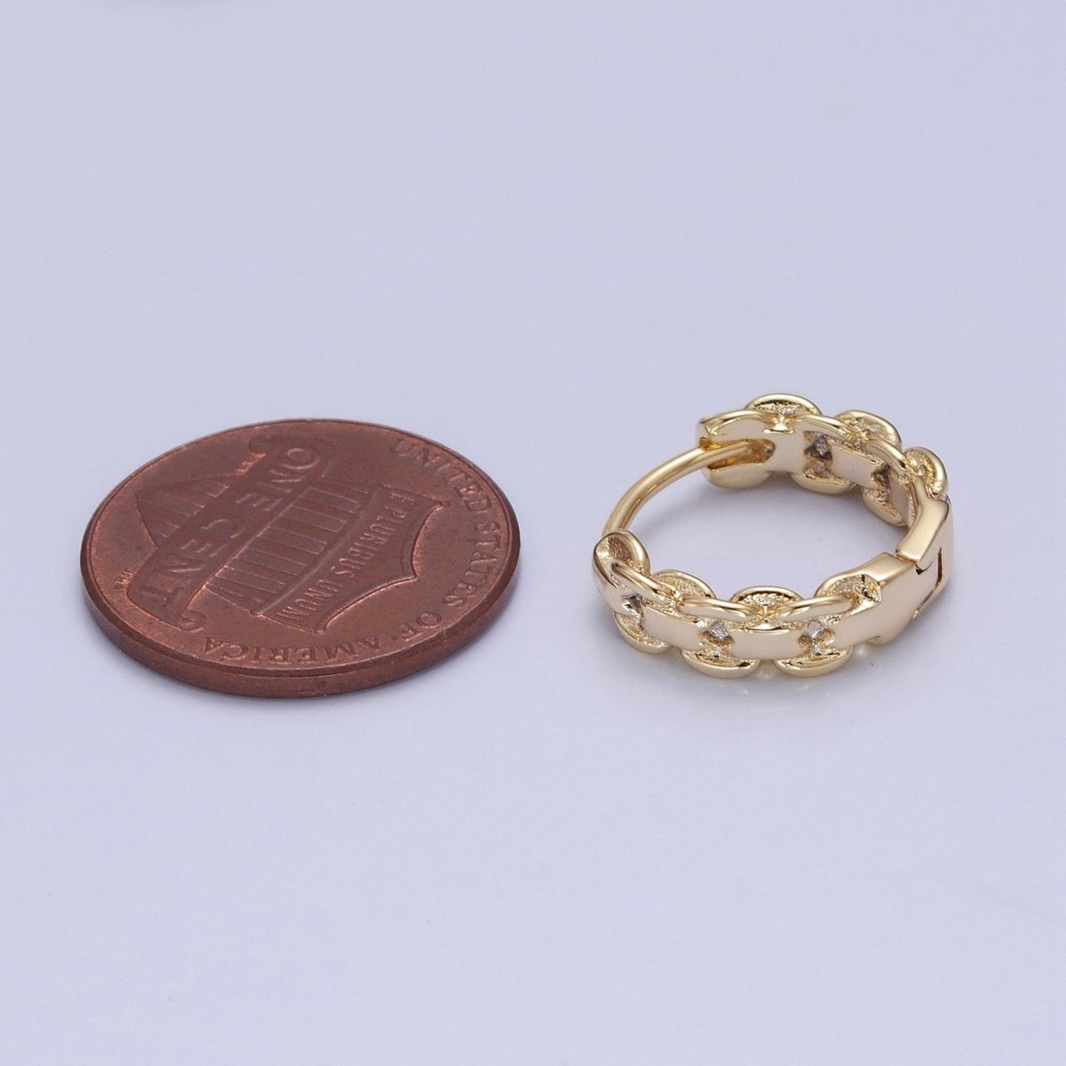 14K Gold Filled Braided Rolo Chain Link Huggie Hoop Earrings P-377