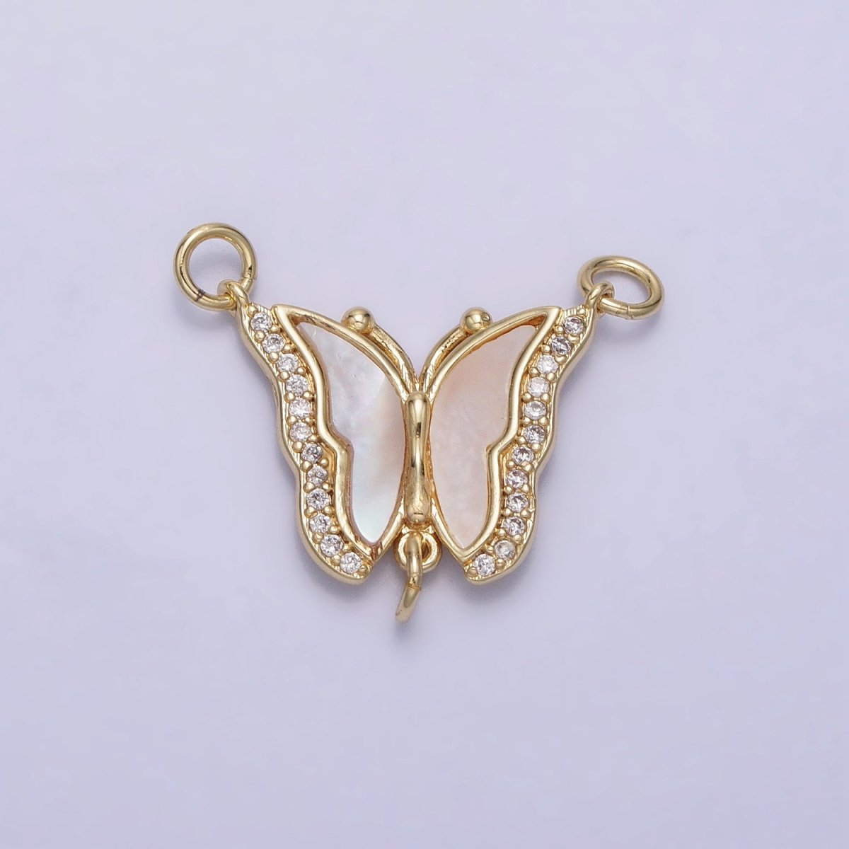 14K Gold Filled Butterfly Mariposa Shell Pearl Micro Paved Triple Loop Connector | Y-878