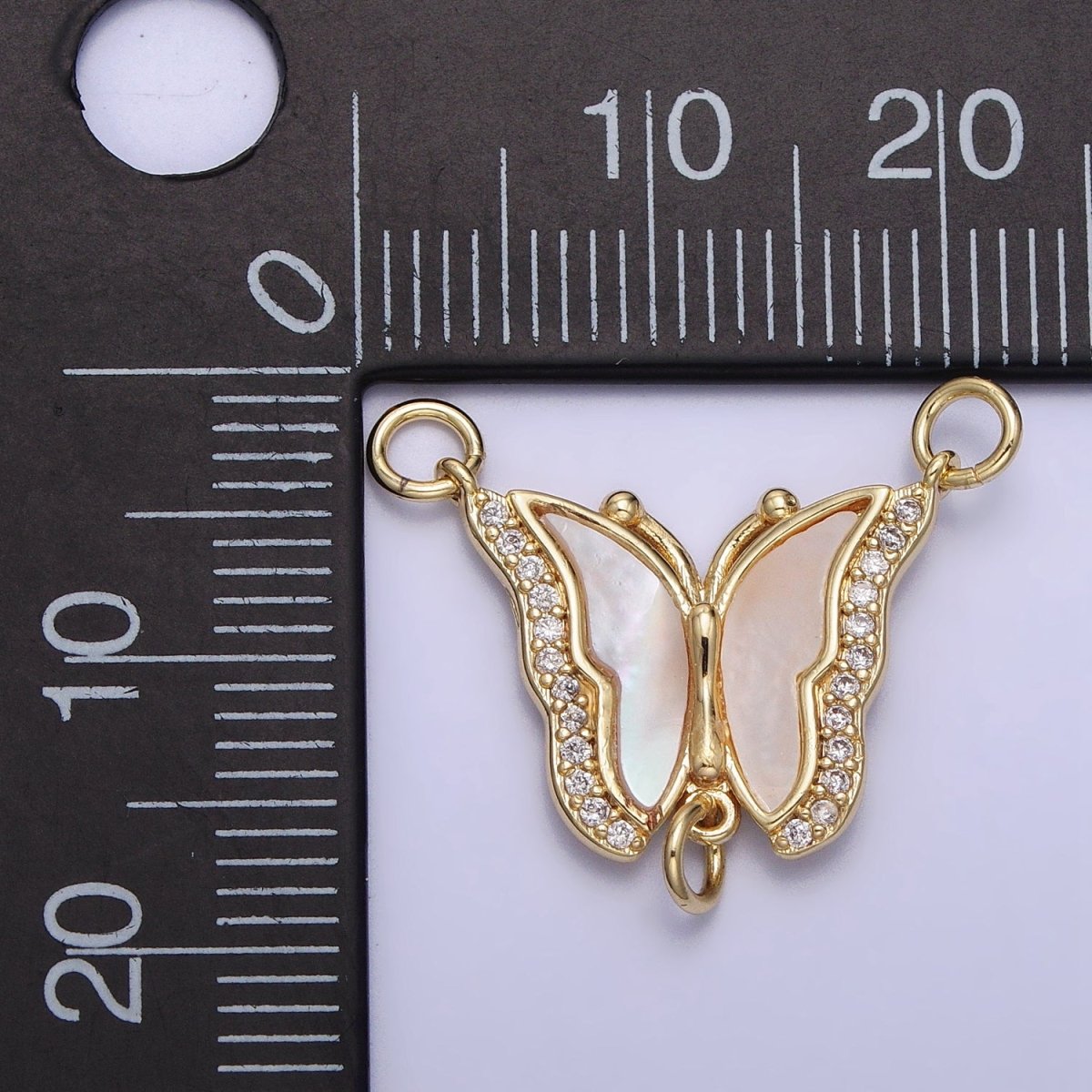 14K Gold Filled Butterfly Mariposa Shell Pearl Micro Paved Triple Loop Connector | Y-878