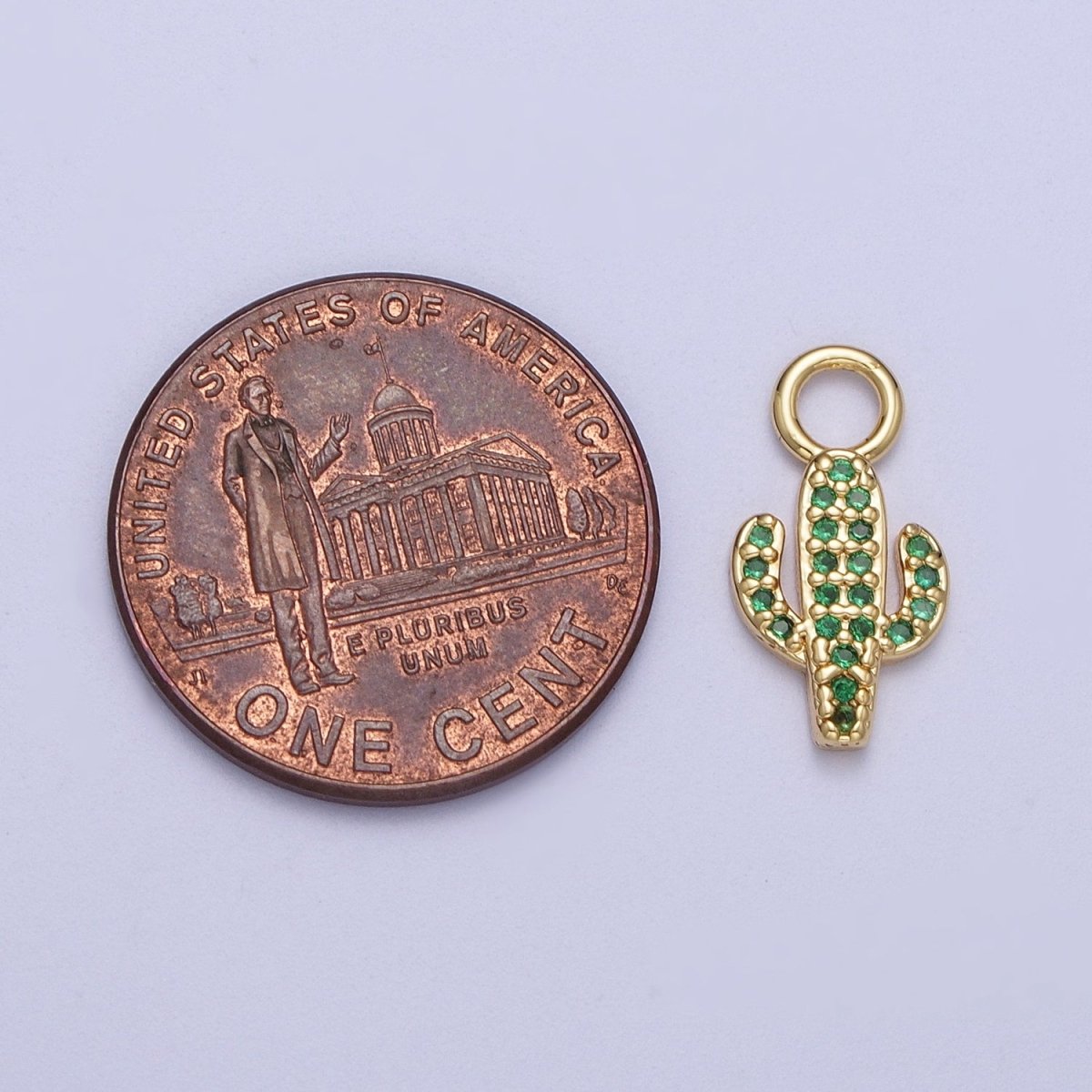 14K Gold Filled Cactus Green Micro Paved CZ Charm | N-208