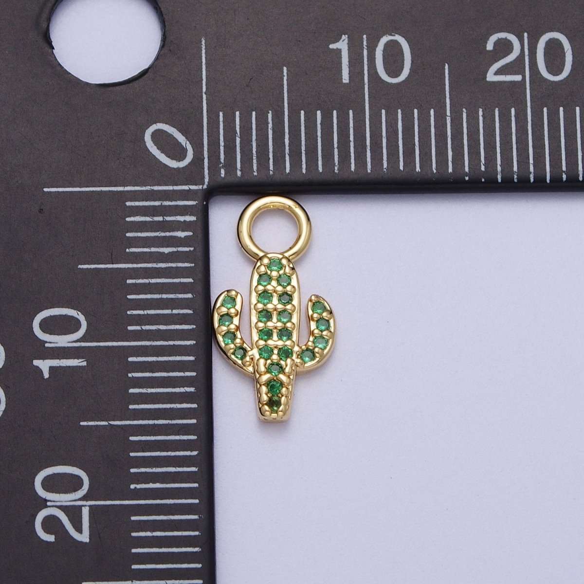 14K Gold Filled Cactus Green Micro Paved CZ Charm | N-208
