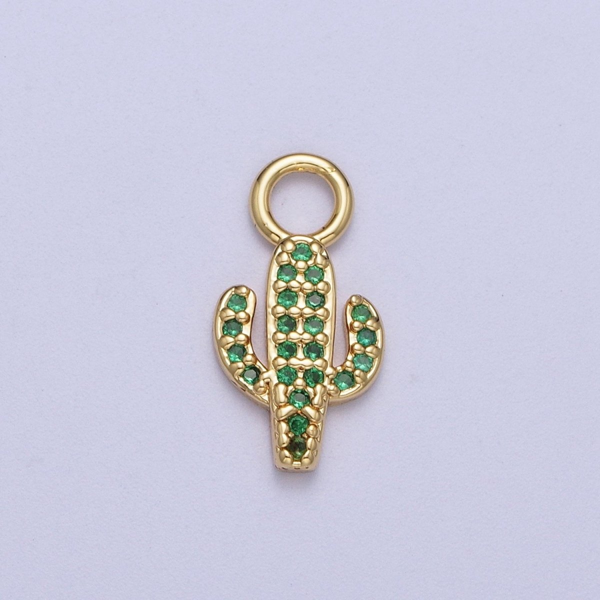 14K Gold Filled Cactus Green Micro Paved CZ Charm | N-208