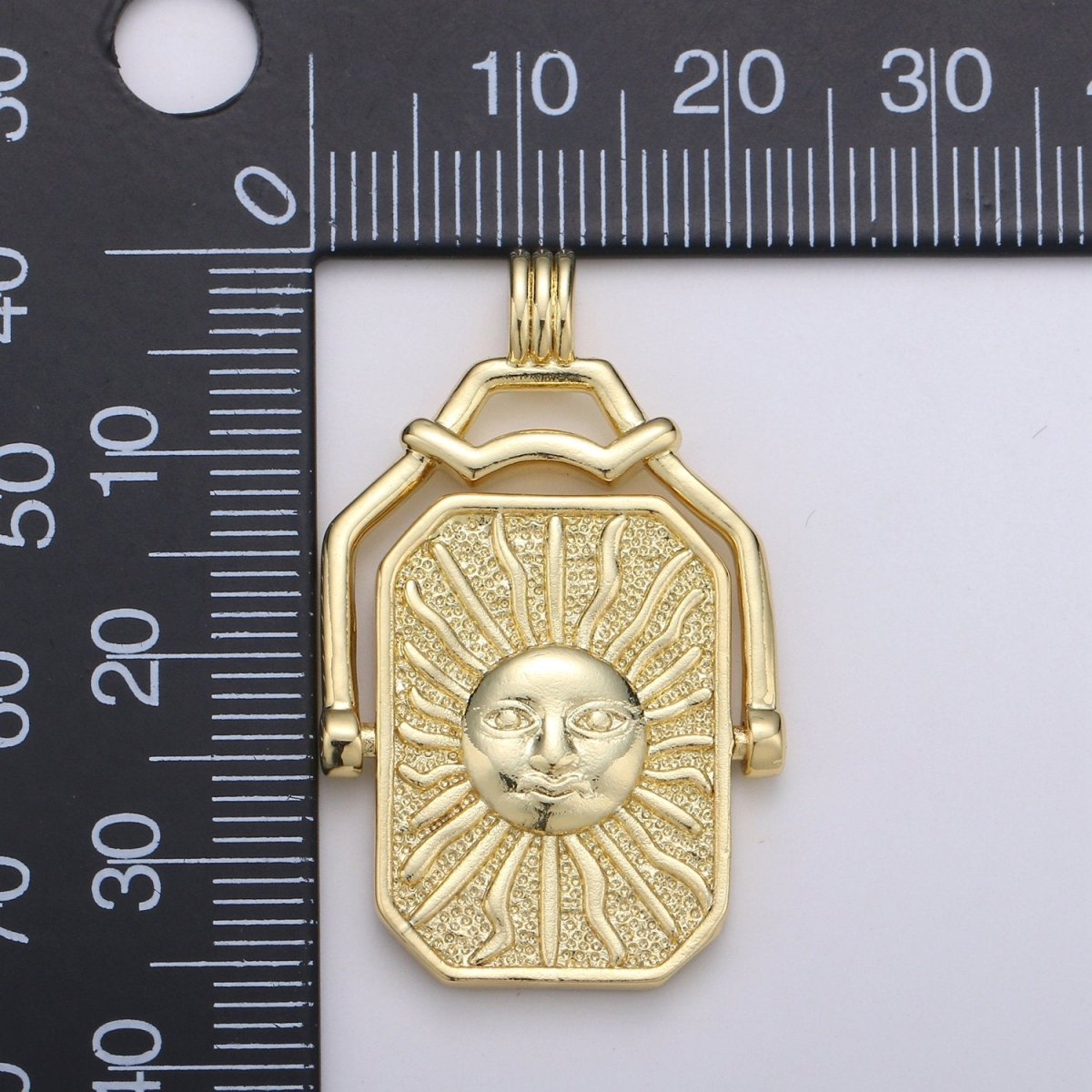 14K Gold Filled Celestial Charm Sun Moon Pendant Double Sided Pendant Celestial Jewelry Reversible Necklace Component Supply J-059